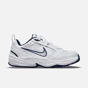 Nike AIR MONARCH IV Men White Blue 102 Walking Shoe Medium & WIDE WIDTH 4E NEW